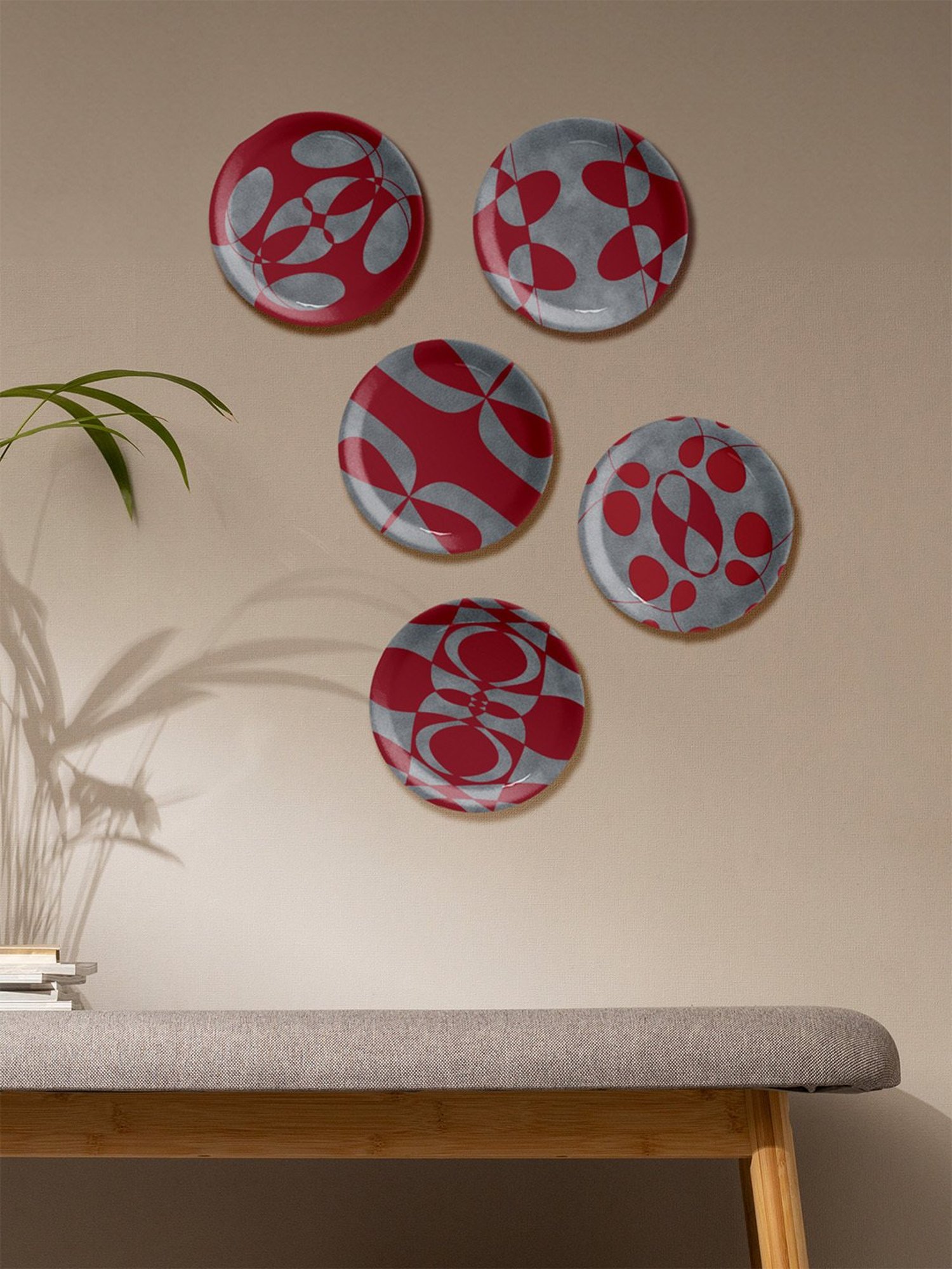 Nestroots Fiery Swirls Maroon & White Porcelain&iquest;Decorative Wall Plate