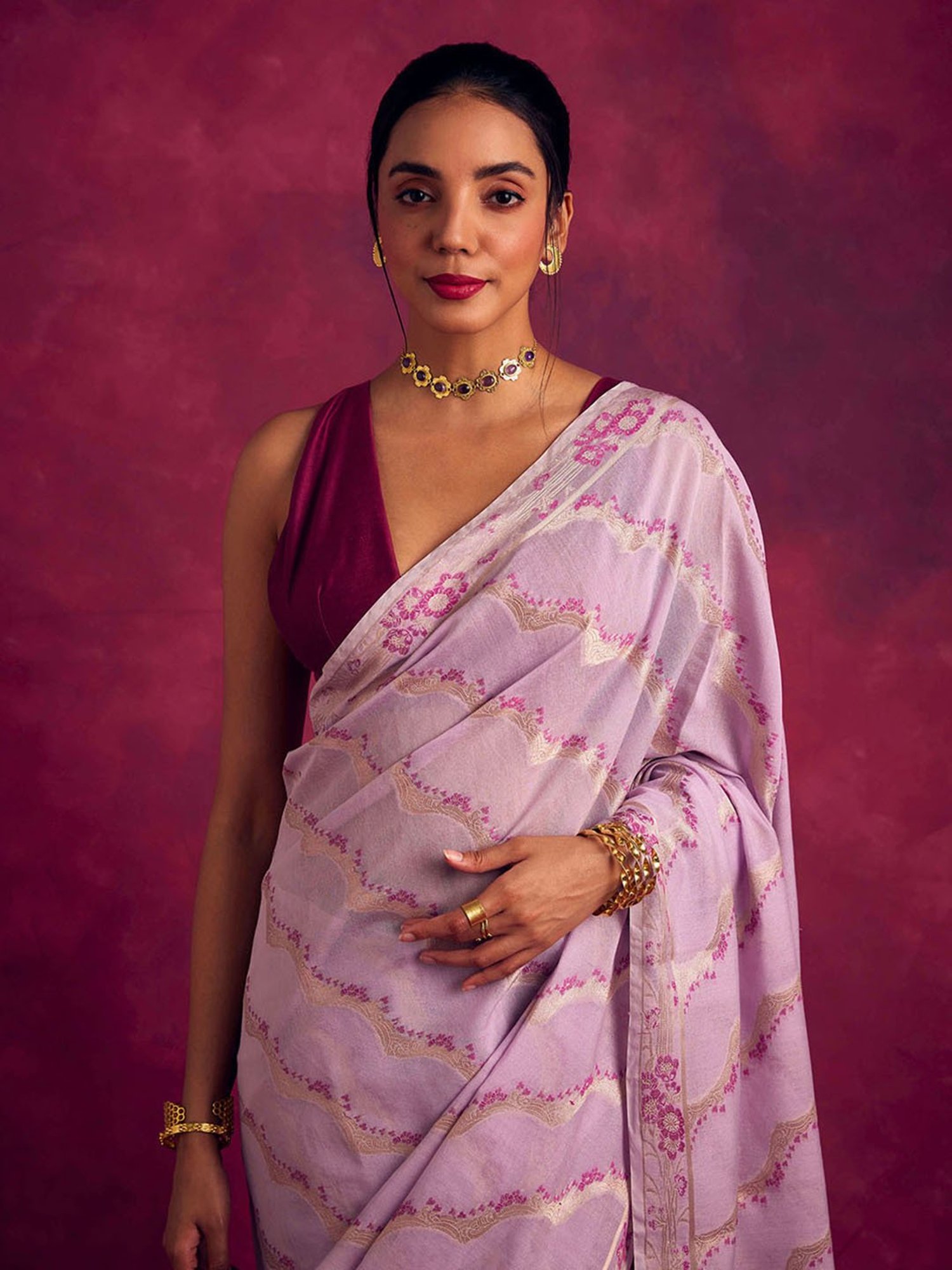 Abhishti Lavender Woven Saree Without Blouse