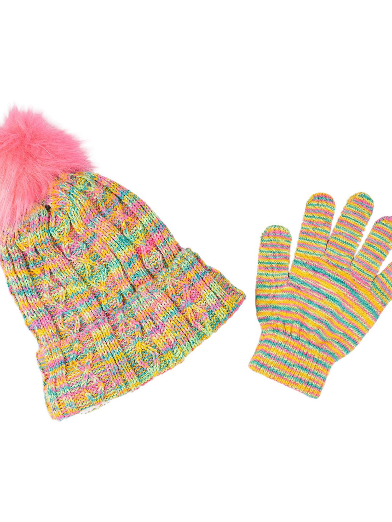 Pantaloons Junior Multicoloured Woven Bobble Hat & Gloves Set