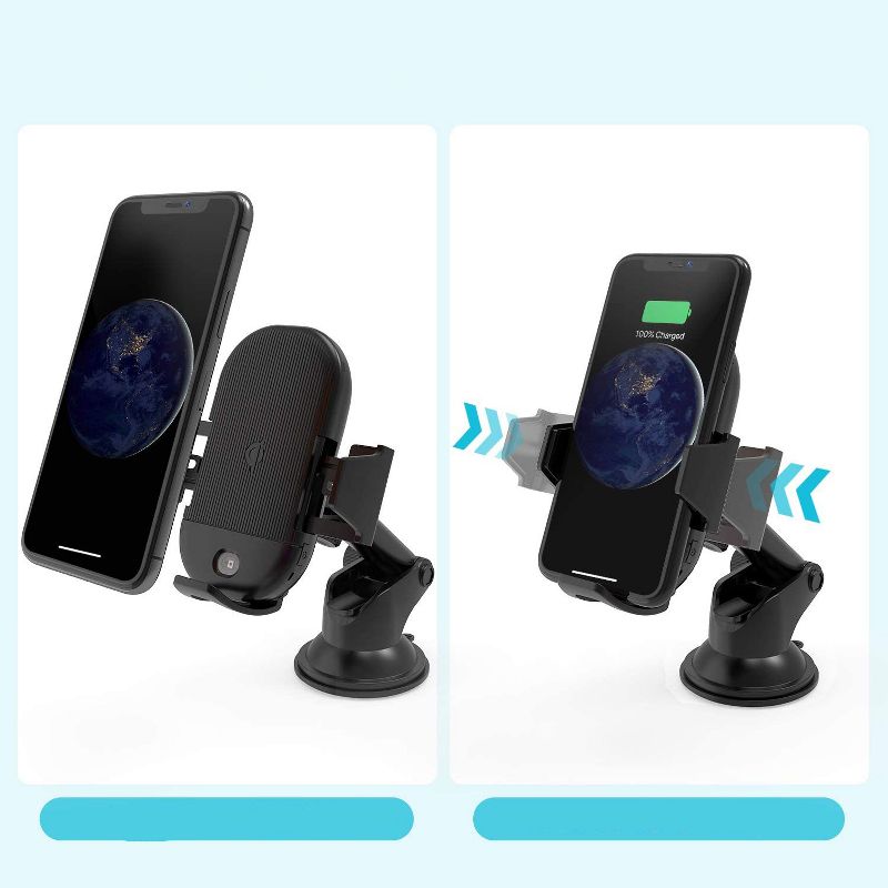 Letscom Wireless Car Charger Auto-Clamping,15W Qi Fast Charging Car Charger Mount, Windshield Dashboard Air Vent Phone Holder - Black