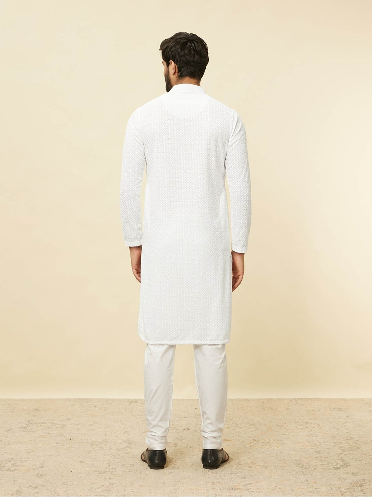 Manyavar White Regular Fit Embroidered Kurta Bottom Set