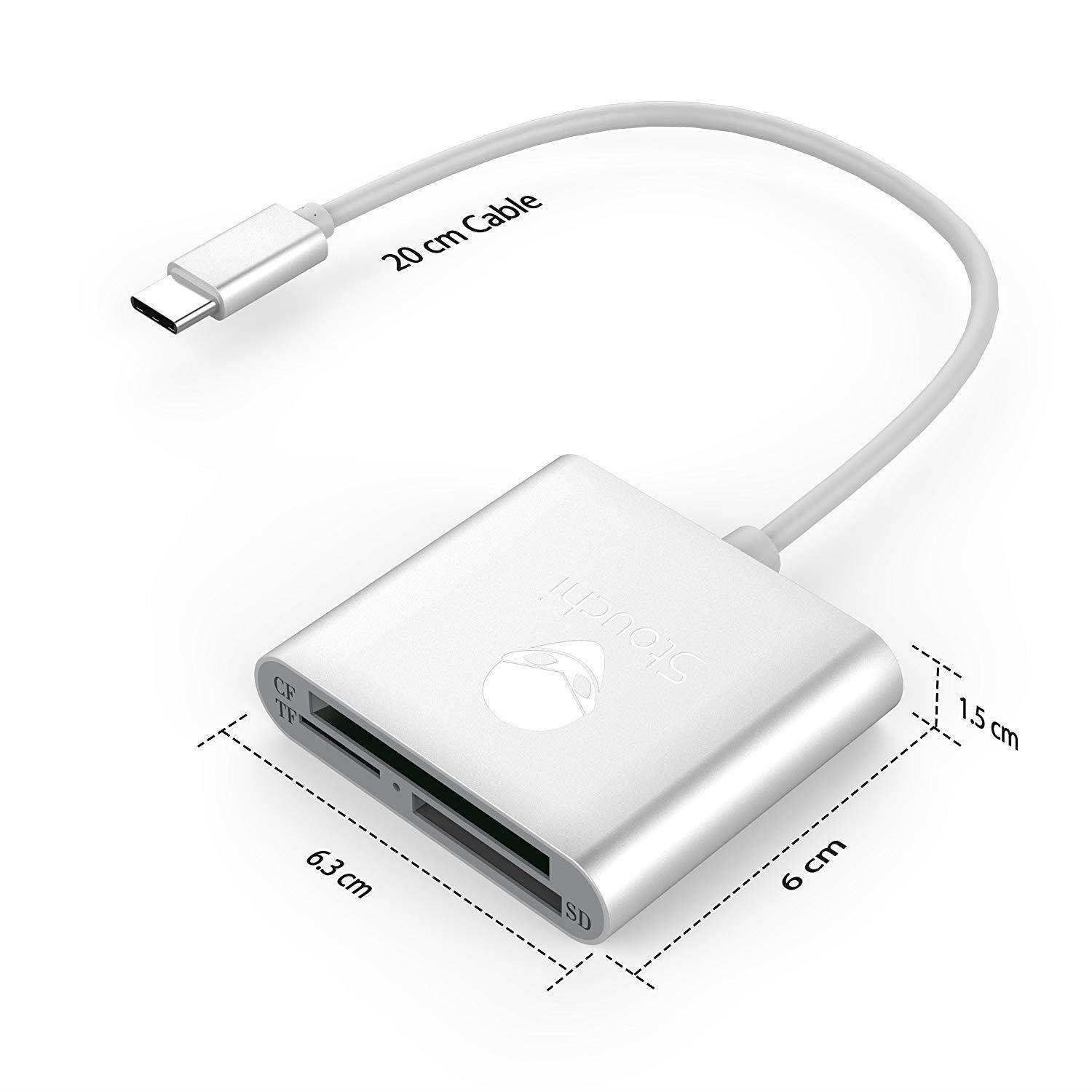 USB C Card Reader,Stouchi USB C to Compact Flash CF Card Reader 3 in 1 USB 3.1Type C 5 Gbps Data Transfer Rate to SD / TF Micro SD / CF Card Reader for MacBook Pro, ChromeBook Pixel and More
