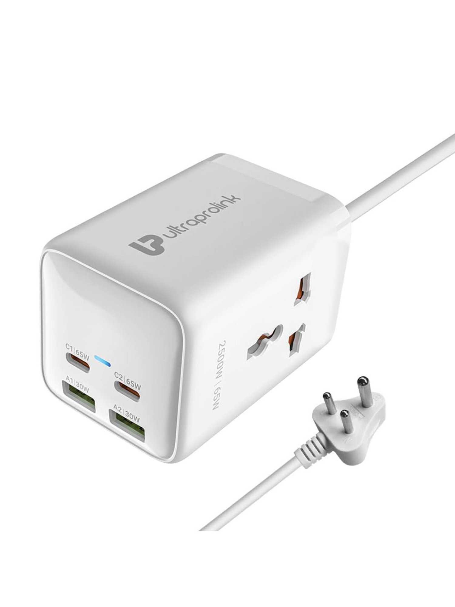 UltraProlink Power Qube 65 Extension Board Surge Protector with 2 Universal Sockets 2500W (White)