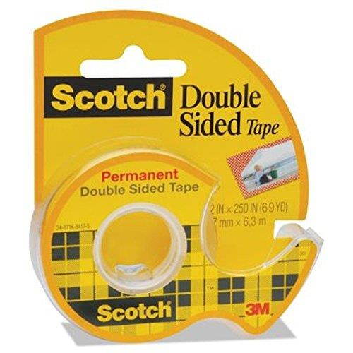 3M Double-Sided Tape with Dispenser, Permanent, 1/2 X 250 Inches, Clear, 6-PACK