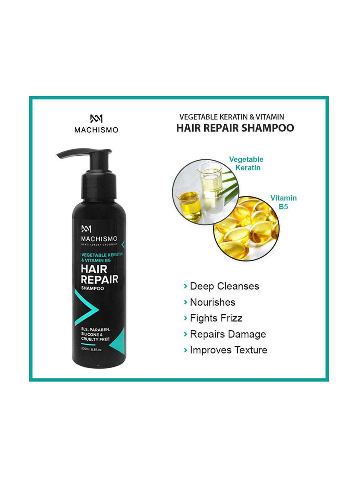 Machismo Vegetable Keratin & Vitamin B5 Hair Repair Shampoo - 200 ml