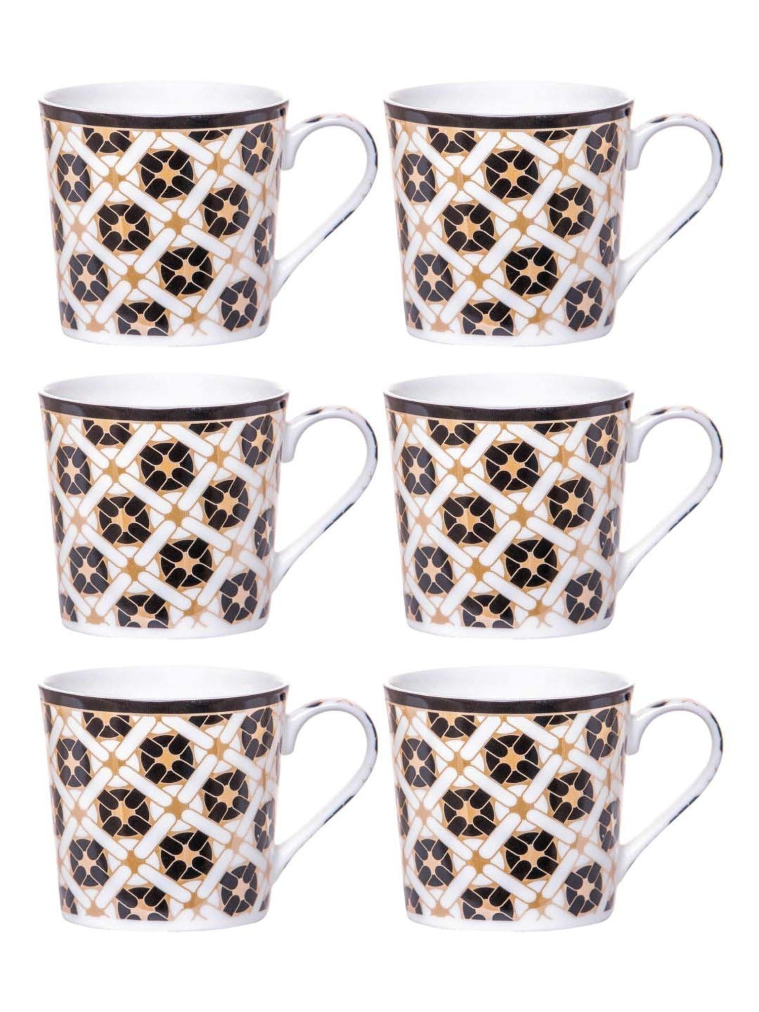 SONAKI White & Black Bone China Coffee Mug (0.2 L) - Set of 6