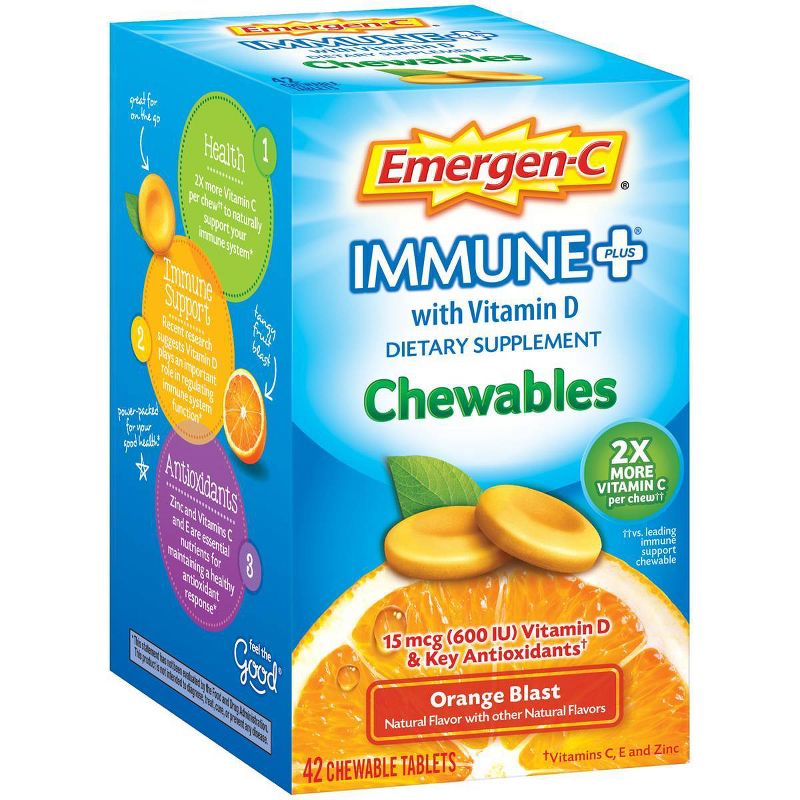 Emergen-C Immune+ Dietary Supplement Chewable Tablets with Vitamin D - Orange Blast - 42ct
