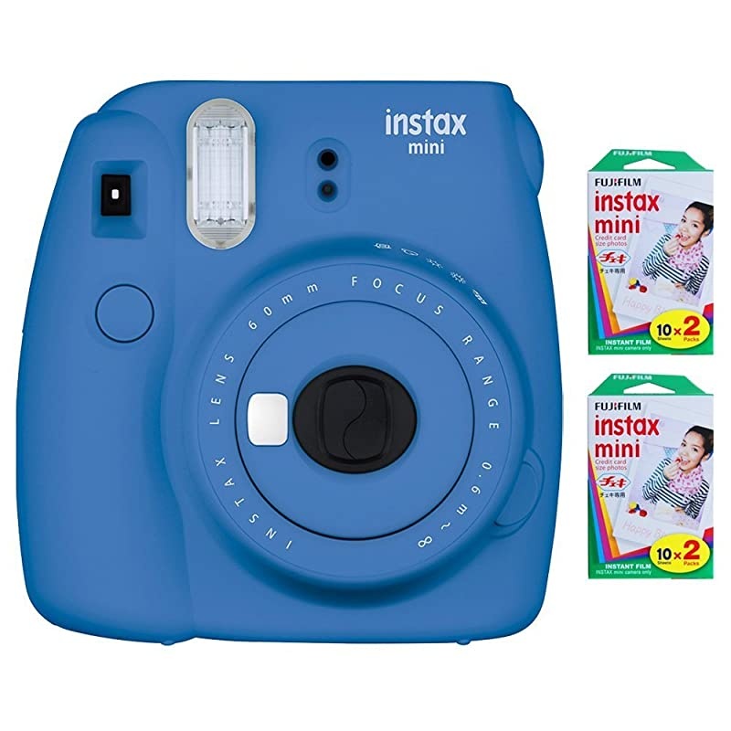 Instax Mini 9 Instant Camera Cobalt Blue with 2 x Instant Twin Film Pack 40 Exposures
