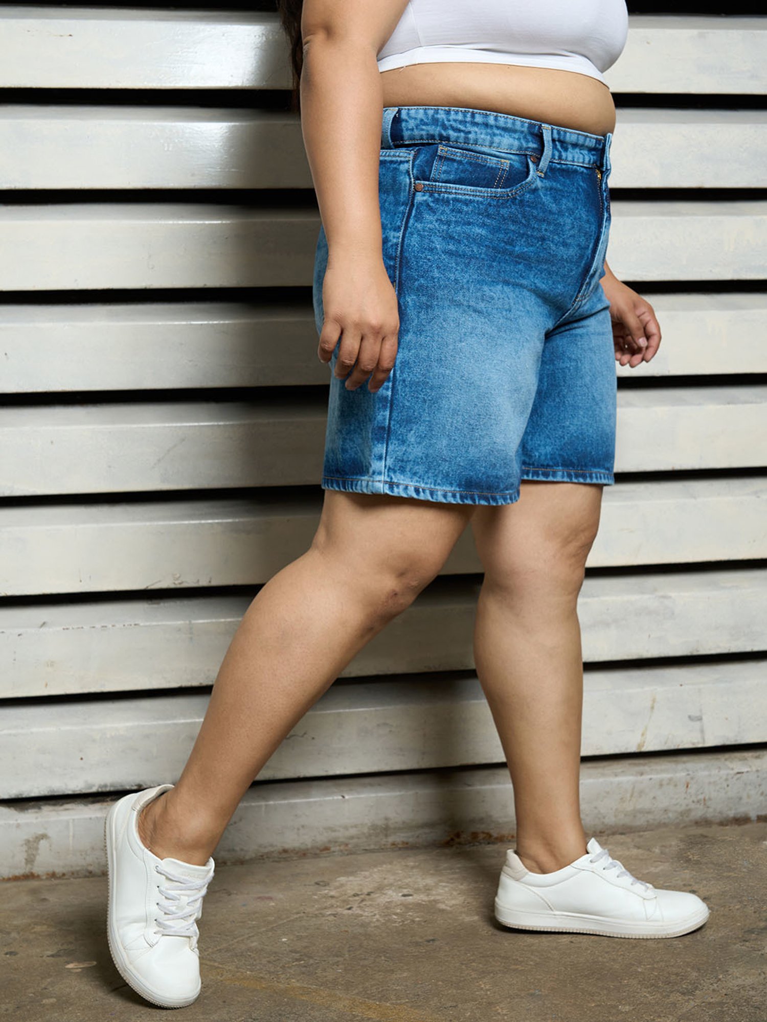 High Star Blue Relaxed Fit High Rise Shorts