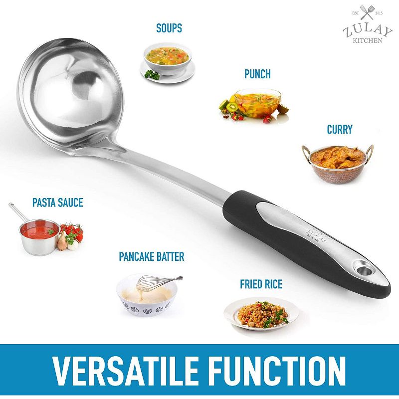 Zulay Kitchen Stainless Steel Soup Ladle For Cooking, Gravy, Sauces, and More