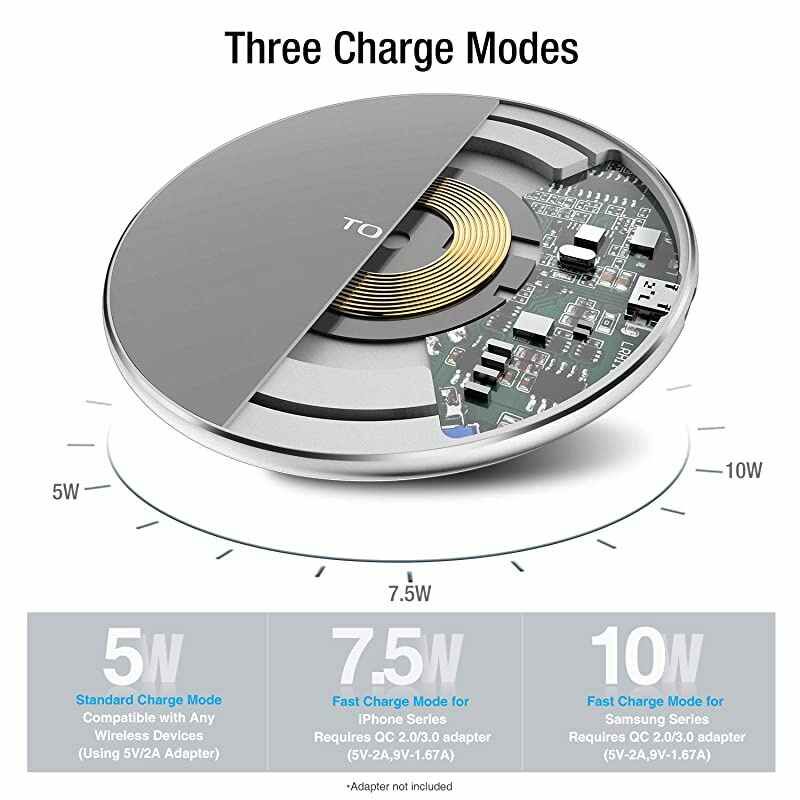 W1 Wireless Charger Thin Aviation Aluminum Computer Numerical Control Technology Fast Charging Pad GrayNO AC Adapter