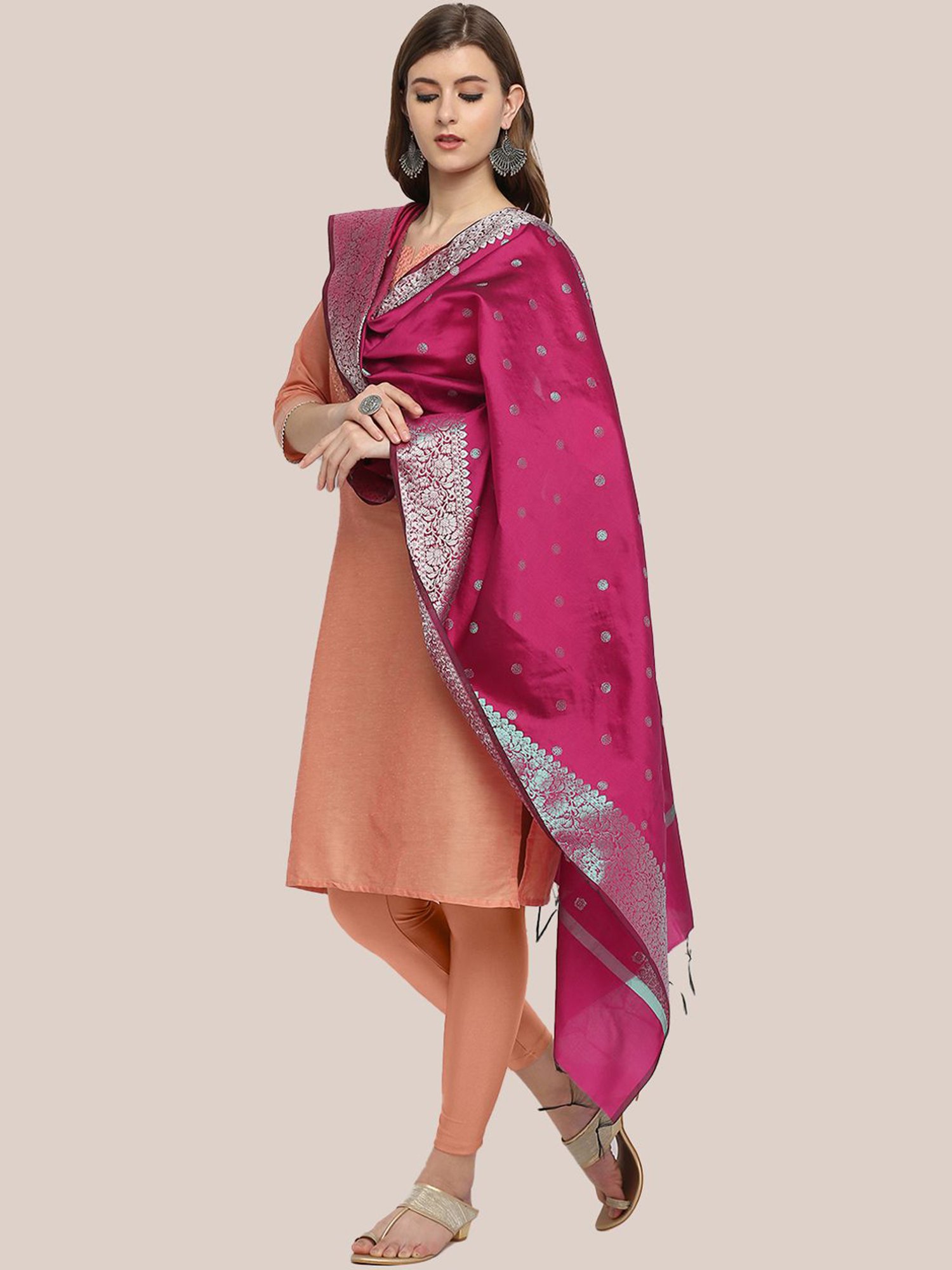 Dupatta Bazaar Wine Woven Pattern Dupatta