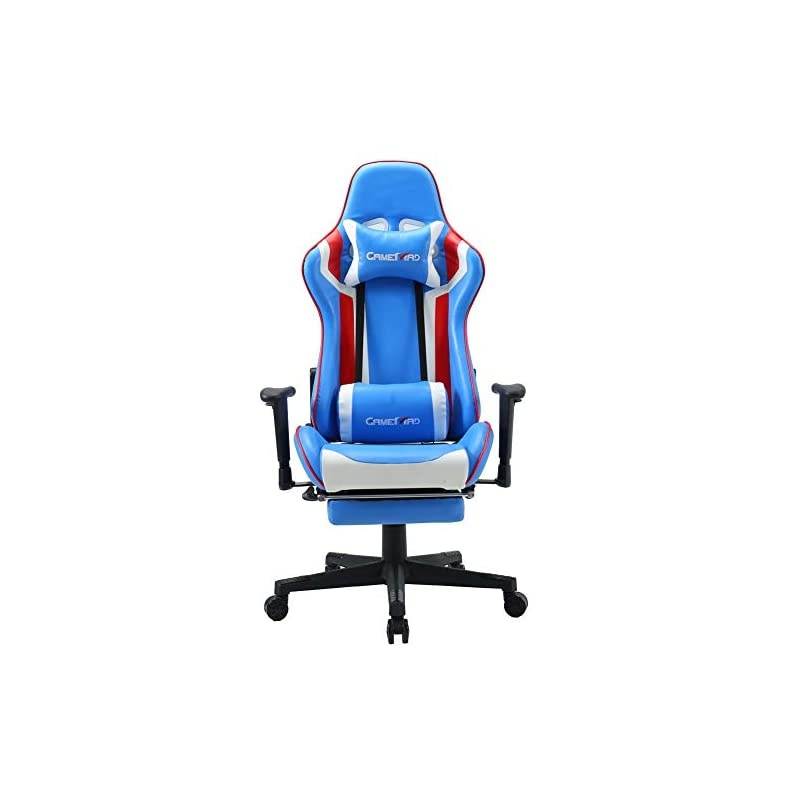 Back PU Leather Swivel Gaming Chair with Adjustable Lumbar Support Headrest Footrest Video Game Chair Racing Office Chair (Bule)