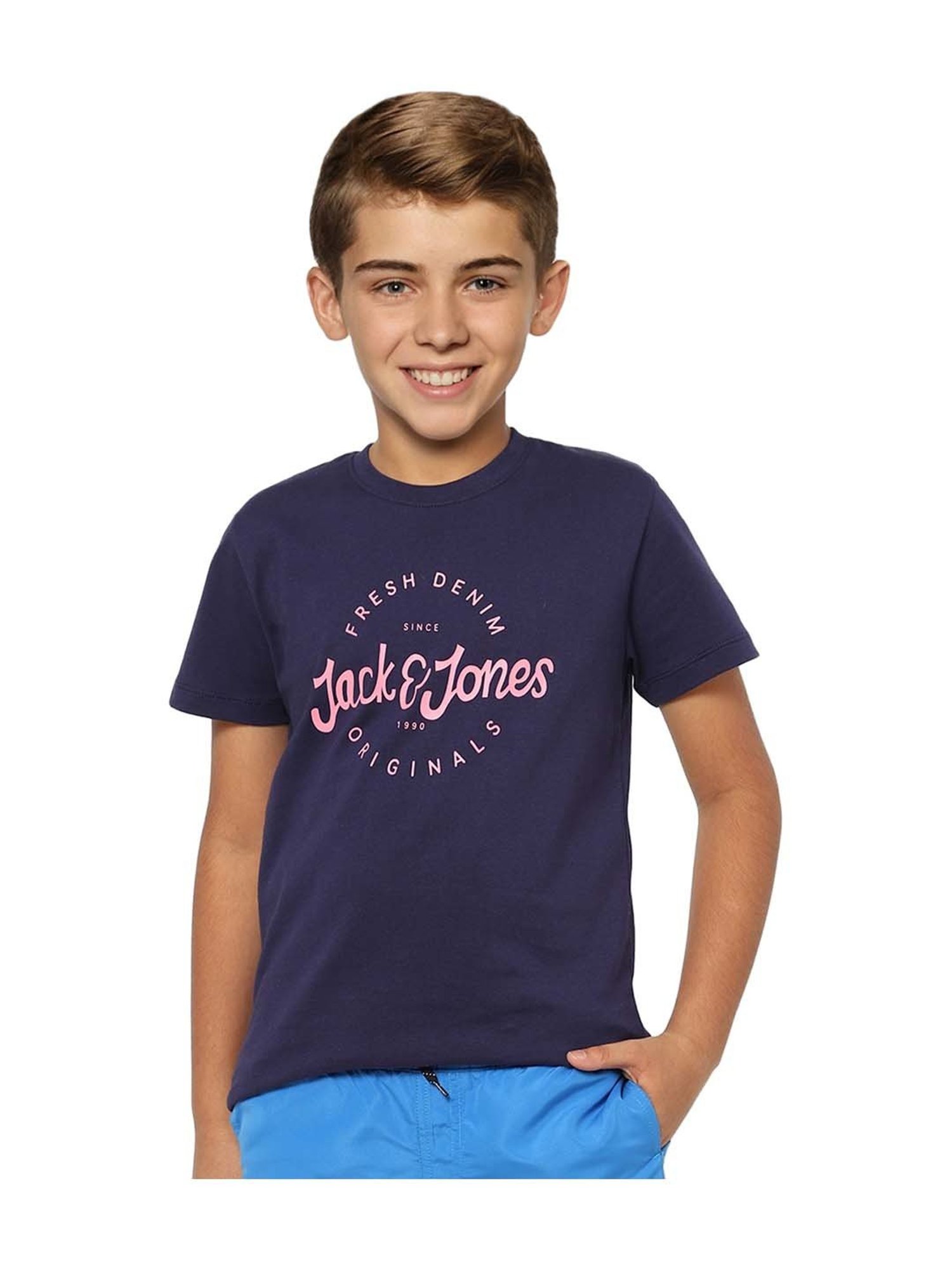 Jack & Jones Junior Boys Navy Cotton Logo T-Shirt