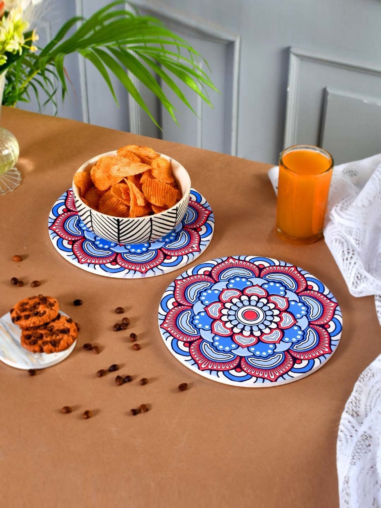 Crayton Hexagon Beige Geometric MDF Coaster - Set of 4