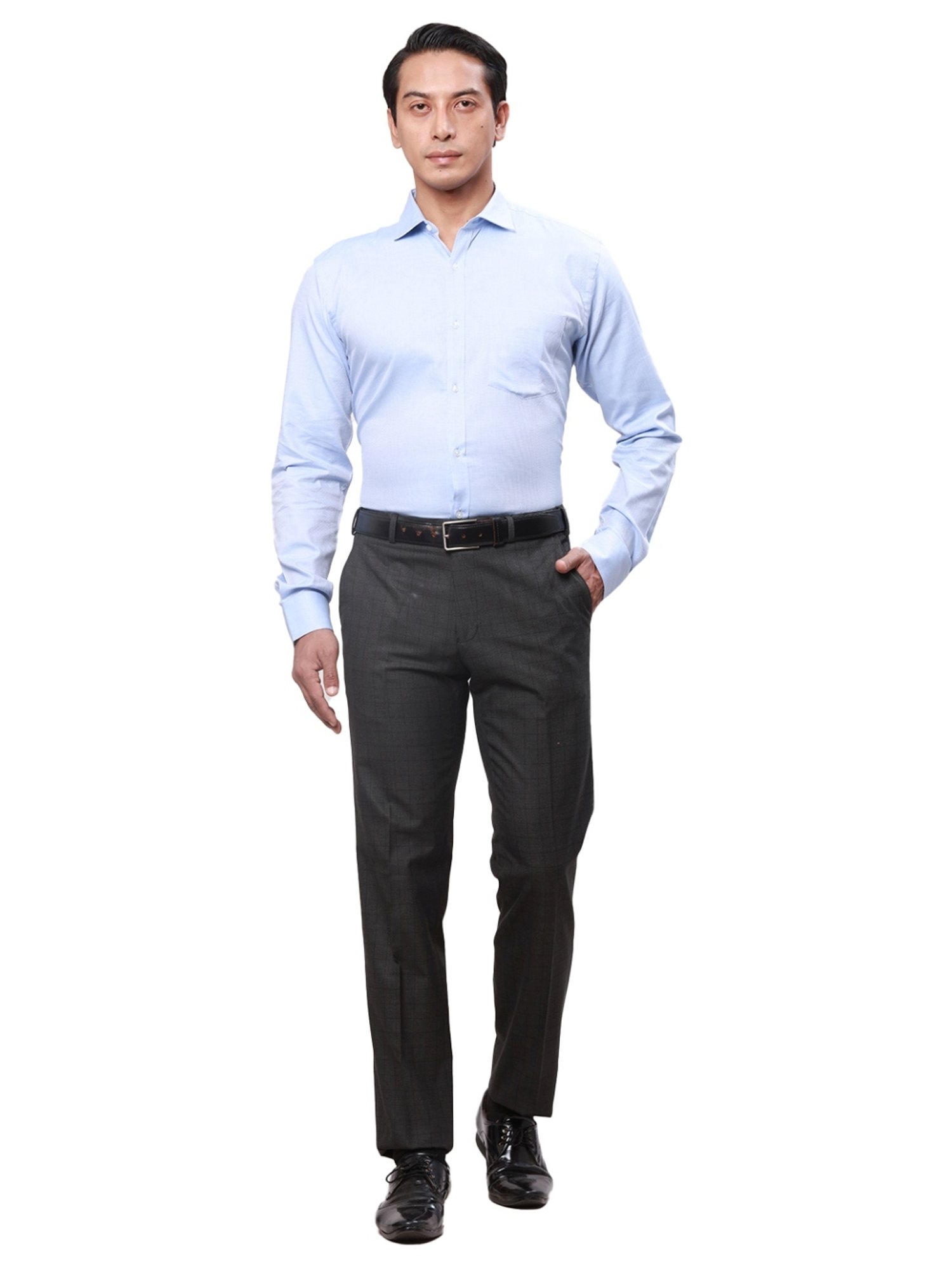 Park Avenue Grey Classic Fit Checks Trousers