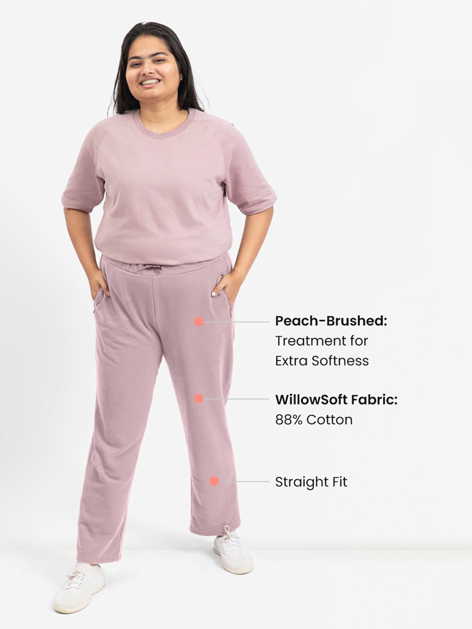 BlissClub Women Lavender Everyday Cozy Straight Joggers With 2 Zippered Side Pockets