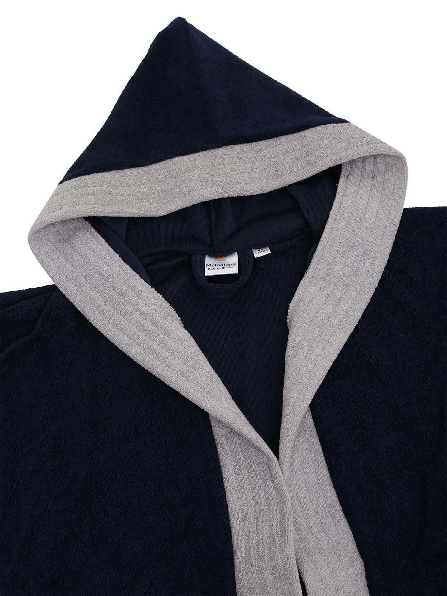 Creeva Melodious Navy & Grey Micro Terry 225 GSM Kids Hooded Bathrobe 14-15 Years With Pocket