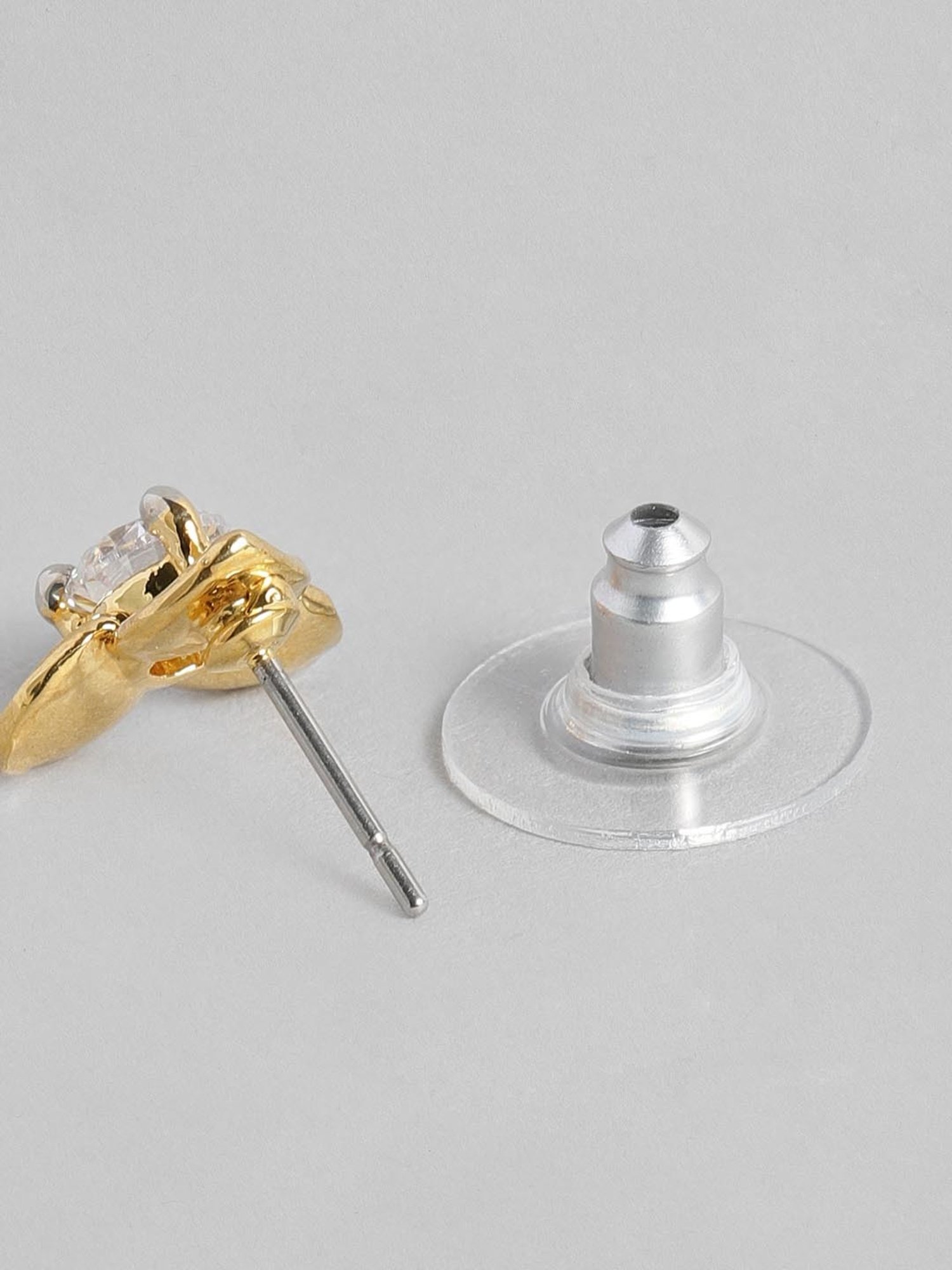 Estele Gold-Plated CZ Floral Stud Earrings for Women