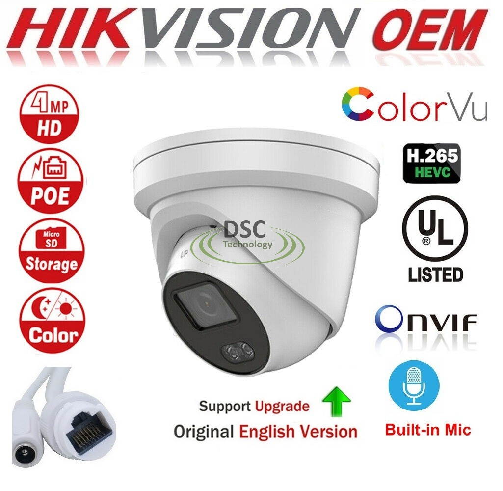 HIKVISION ColorVu OEM DS-2CD2347G1-LU 4MP IP Camera POE H.265+ WDR Turret 4MM Lens 24/7 Full-Time Color Image True WDR Turret Camera