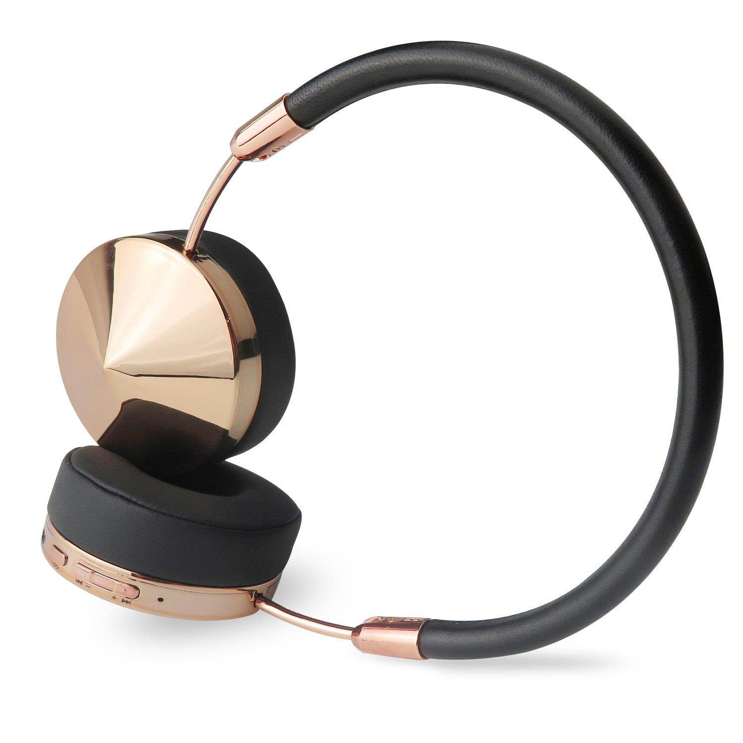 Liboer Fashional Rose Gold Wireless Bluetooth Headphones with Mic Foldable On Ear Headset with Carrying Case for iPhone 7 Samsung Cellphones with Shareport BT88 (Black Rose)