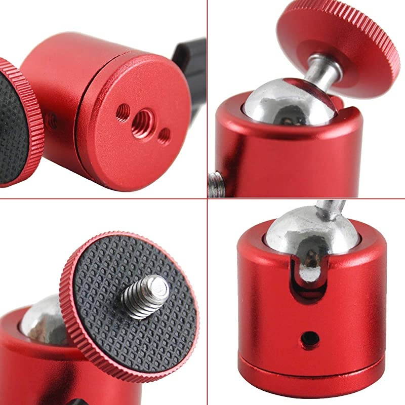2 PCS Tripod Mini Ball Head with 14 Screw Thread Base 2 Pack Red