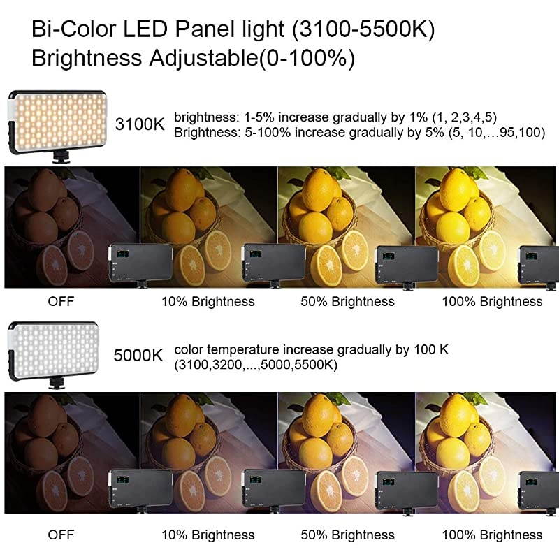 LED Video Light Bicolor On Camera Light Panel for Photo Video Live Stream Super Slim and Portable Fill Light for DSLR Camera Nikon Canon Sony 180 LED Dimmable with LCD Display Alloy Body
