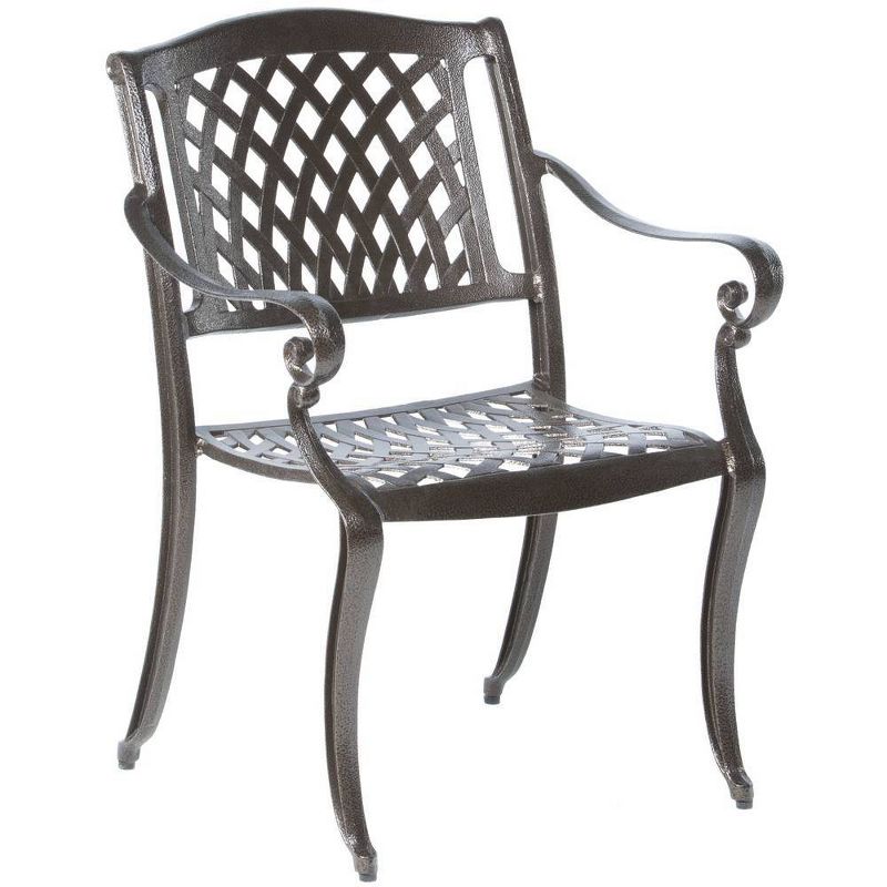 5pc Westbury Cast Aluminum Dining Set with Umbrella Hole Round Table & 4 Stackable Arm Chairs - Alfresco Home