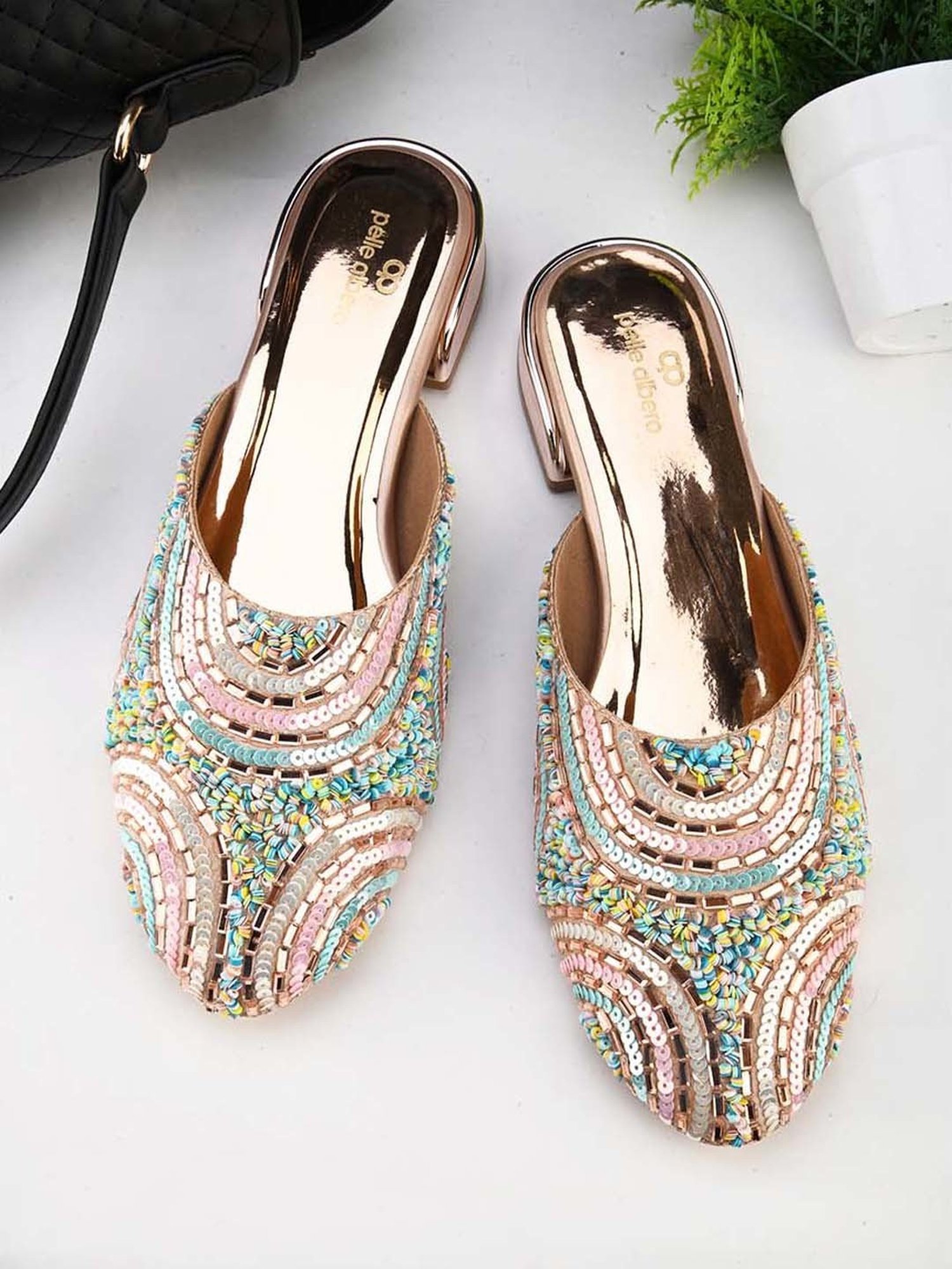 Pelle Albero Women's Rose Gold Mule Shoes