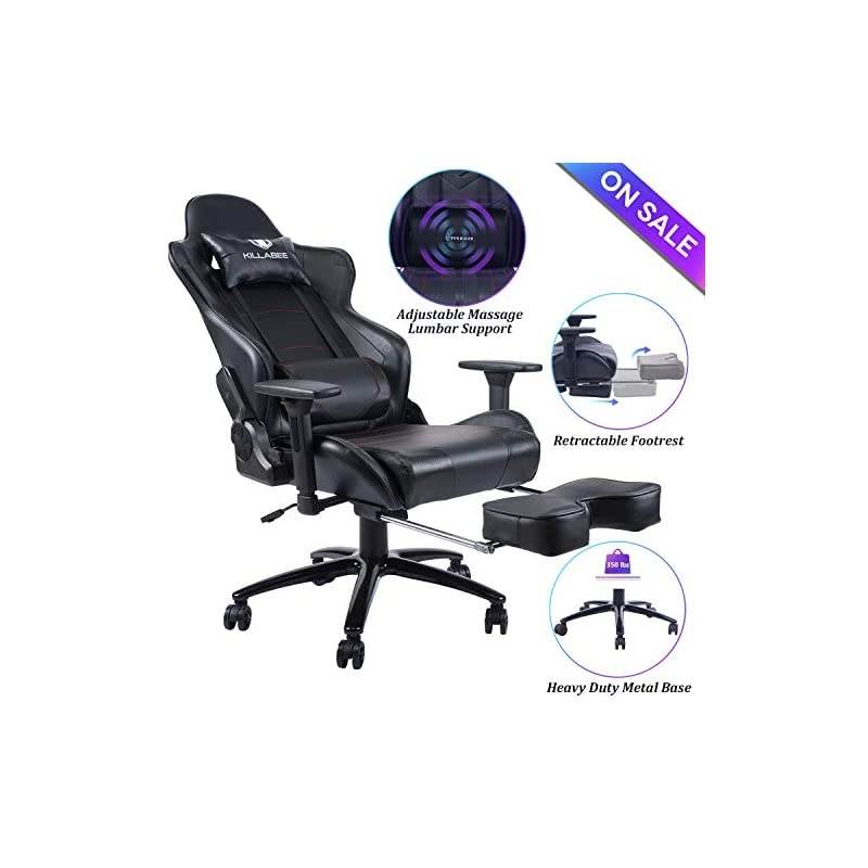 Massage Gaming Chair High Back Racing PC Computer Office Chair Swivel Ergonomic Executive Leather Desk Chair with Footrest and Adjustable Armrests