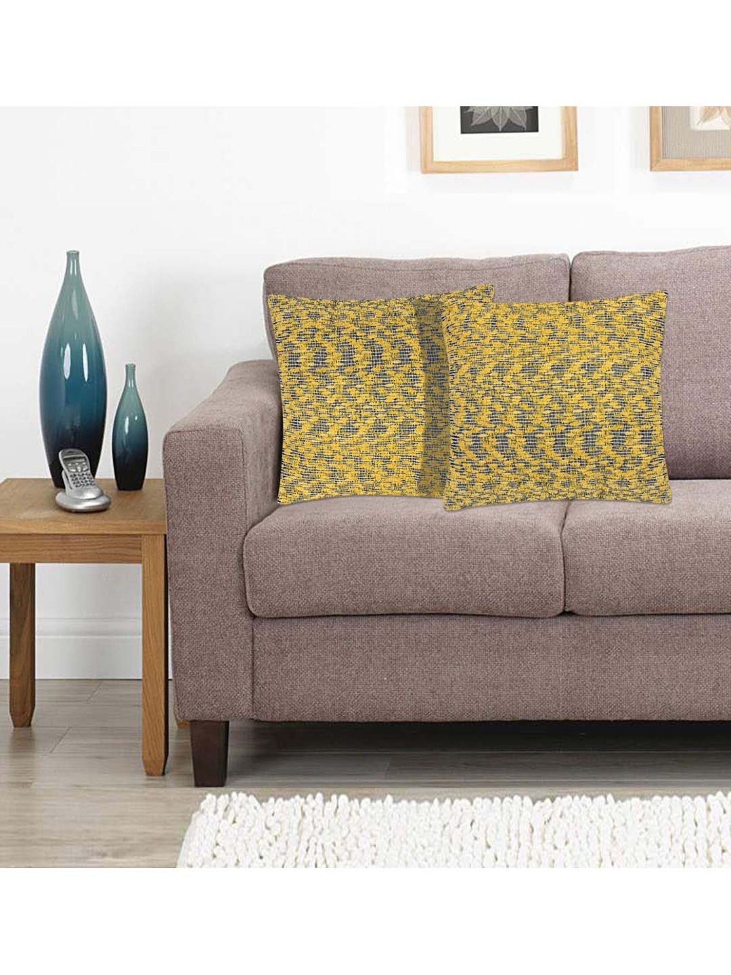 Saral Home Yellow Cotton Cushion Covers - Set of 2