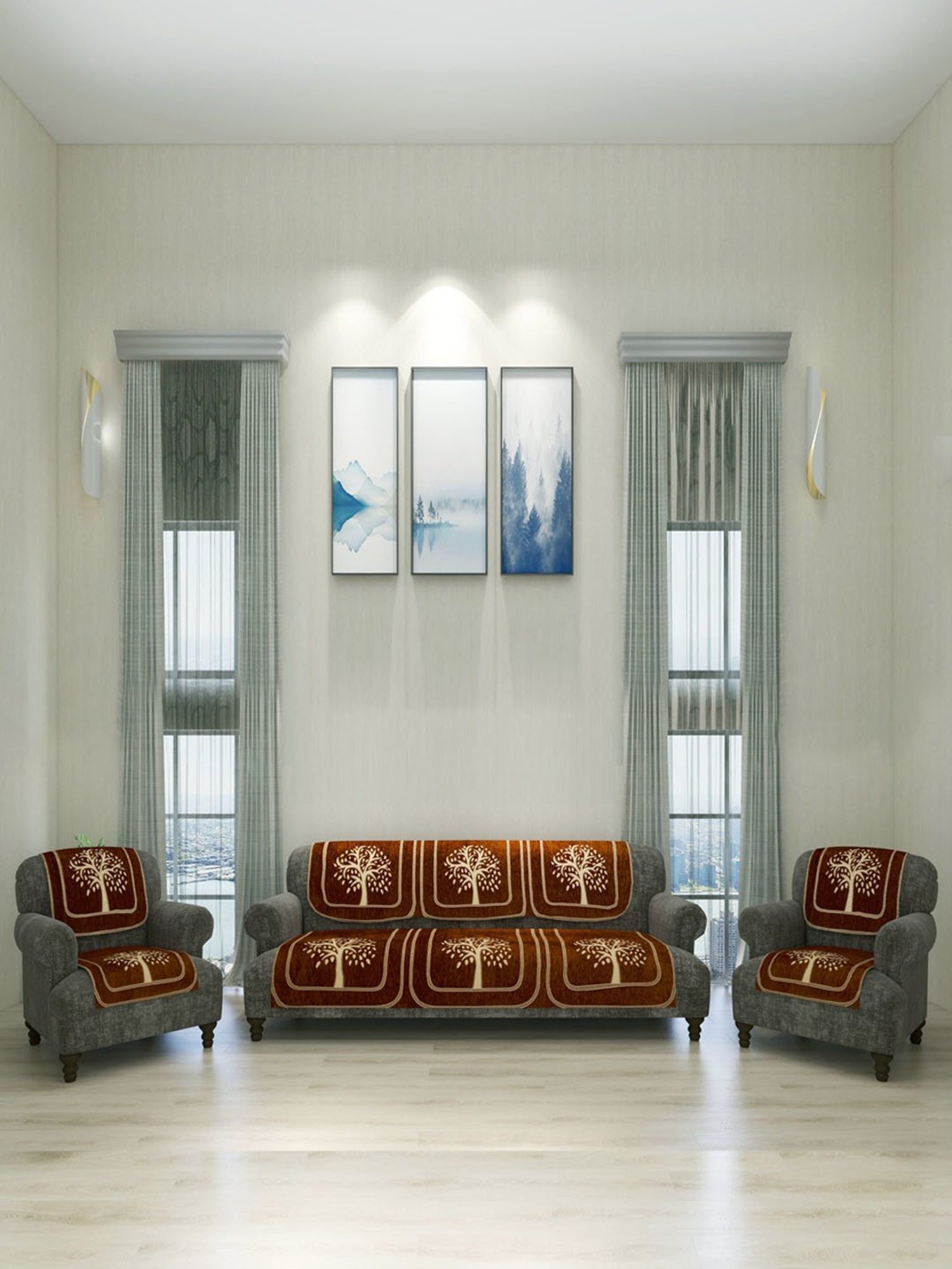 Romee Brown Chenille Printed Sofa Covers