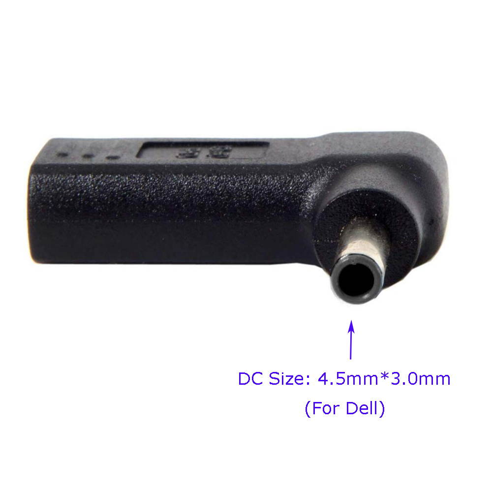 PD Adapter Type C USB C to 4.5x3.0mm Laptop Adapter Tip Connector Converter for Dell Latitude Ultrabook Laptop DC JACK (Black TIP) Charger Converter DC Cable Adapter