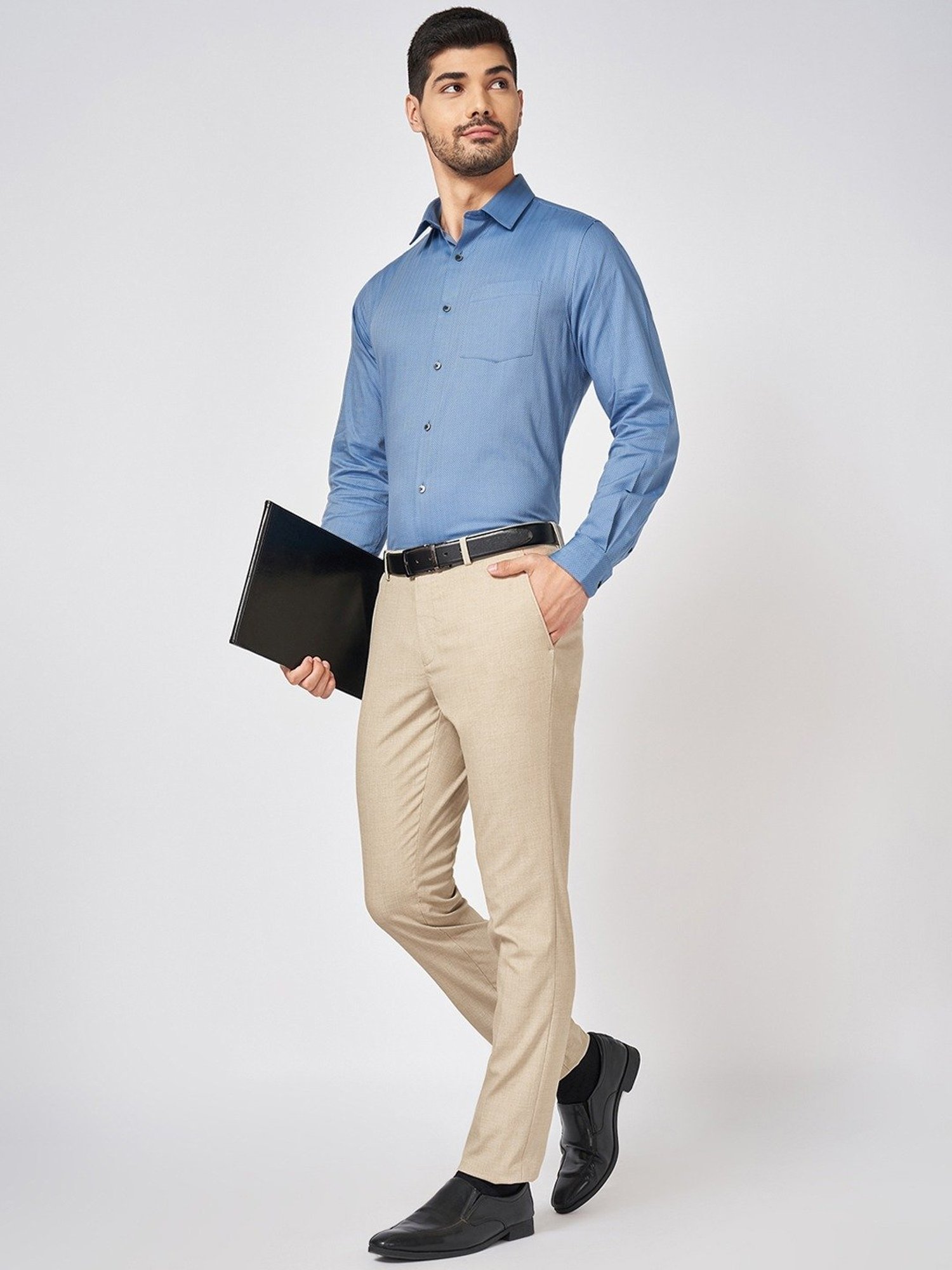 Peregrine By Pantaloons Beige Slim Fit Texture Trousers