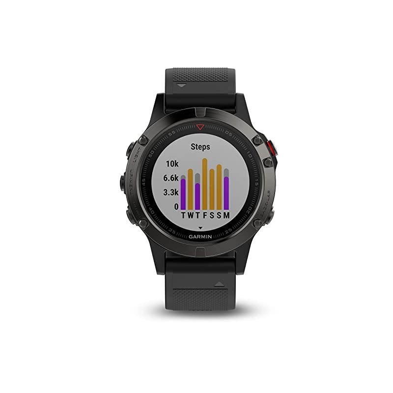fenix 5, Premium and Rugged Multisport GPS Smartwatch, Slate Gray with Black Band, Renewed