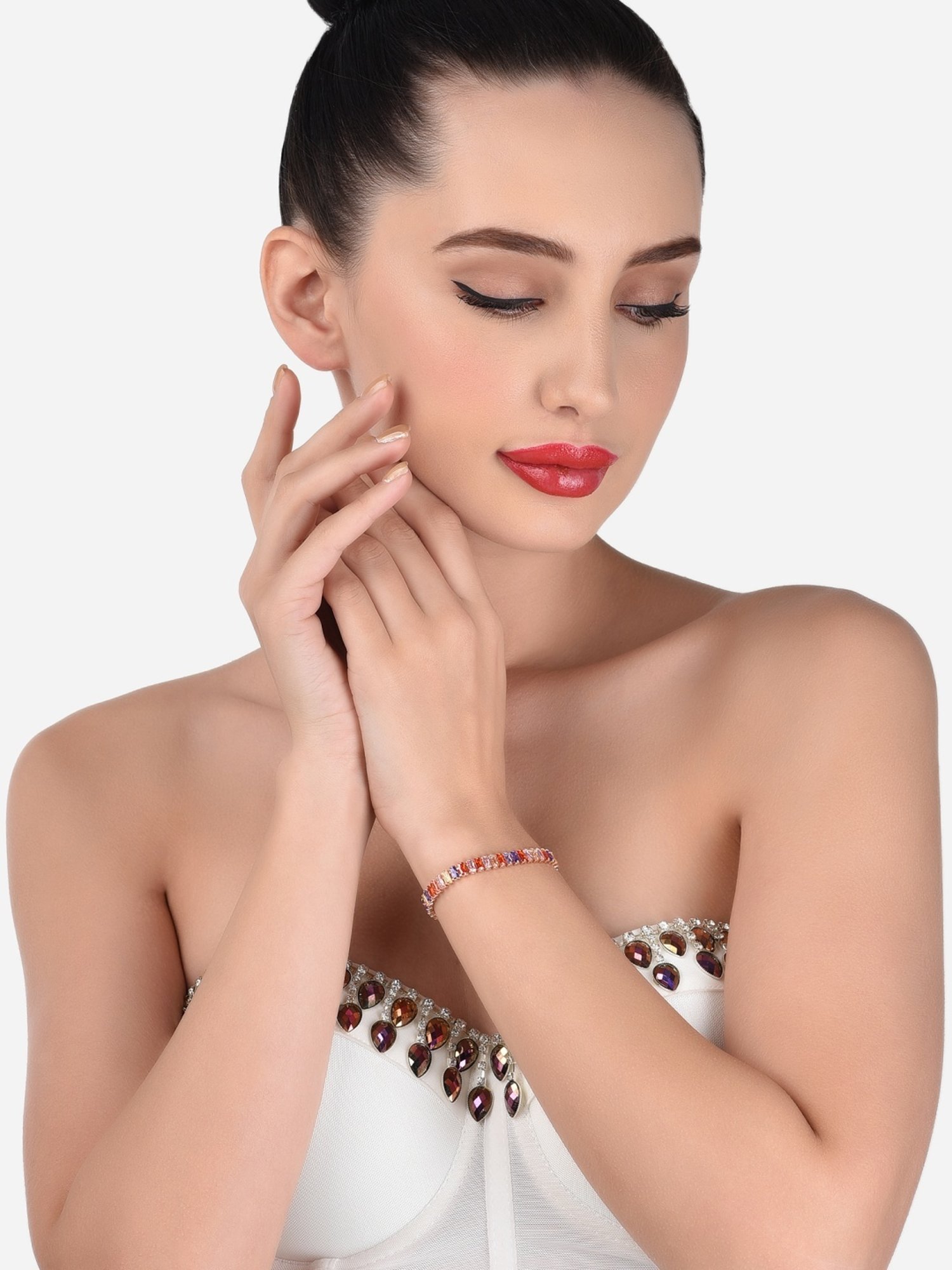 Zaveri Pearls Set of 2 Multicolor Cubic Zirconia Contemporary Tennis Bracelets-ZPFK13368