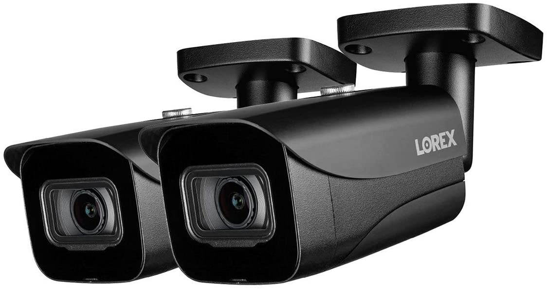 2-Pack Lorex E861ABB 4K 8MP IP Black Bullet Camera with 130ft Color Night Vision and Smart Motion Detection