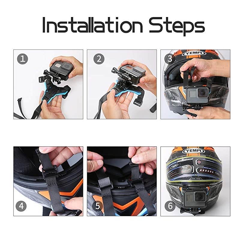 Motorcycle Helmet Strap Mount Front Chin Mount for GoPro Hero 2018/6/5/4/3, Session, SJCAM, AKASO, Campark, Polaroid, YI Action Camera Helmet Mount Curved (Motorcycle Helmet Strap)