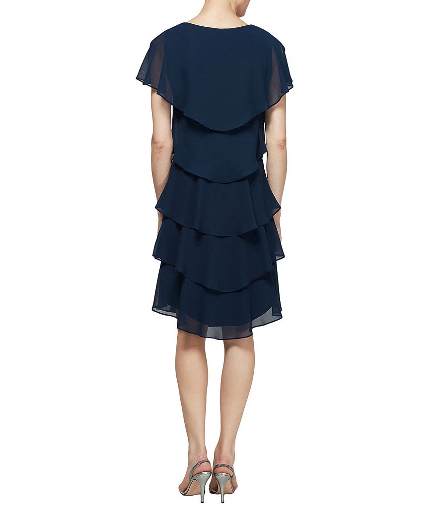 Kay Unger Long Bishop Sleeve V-Neck Crepe A-Line Dress