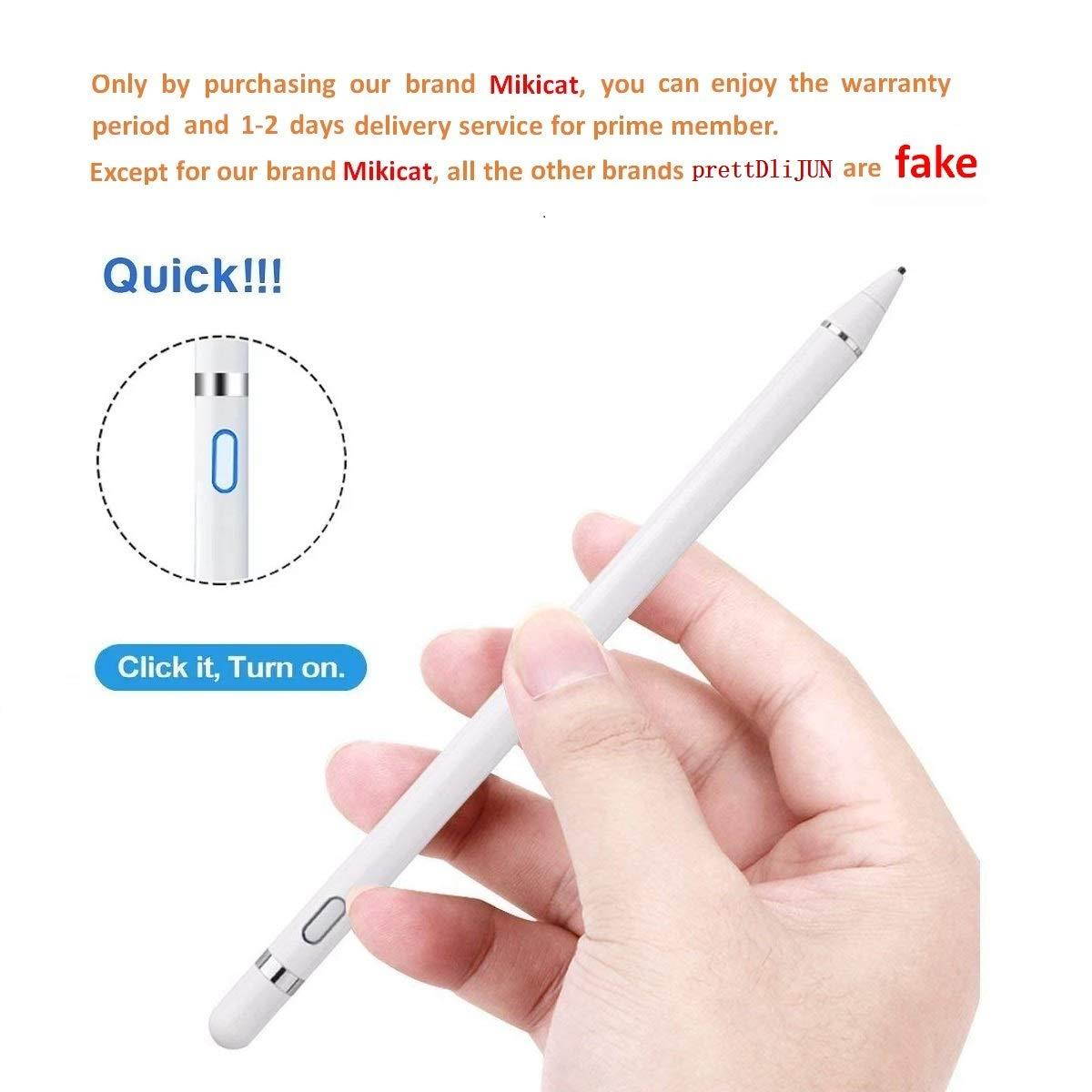 Stylus Pen for Touch Screens, Rechargeable 1.5mm Fine Point Smart Pencil Active Stylus Digital Pen Compatible with iPad and Most Tablet by Mikicat (White)