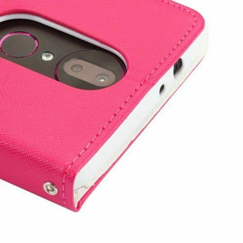 For Coolpad Revvl Plus T-Mobile Hot Pink White MyJacket Leather Case w/stand