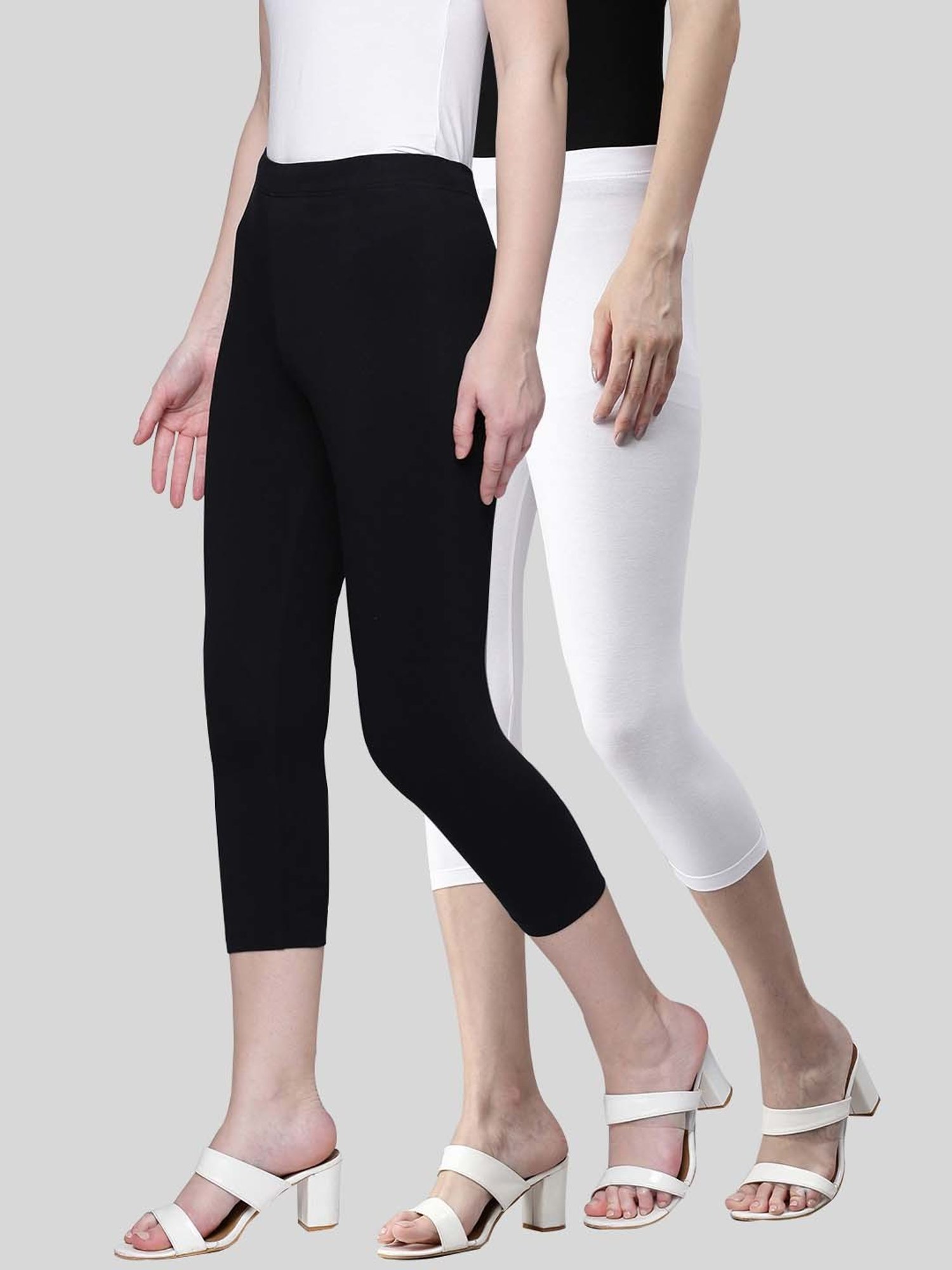 Kryptic Black & White Cotton Capris - Pack Of 2