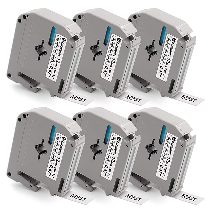 Compatible Label Tape Replacement for Brother PTouch M Tape MK231 M231 MK231 NonLaminated 12mm 047 x 262ft Black on White for Brother Ptouch PTM95 PT90 PT85 PT80 PT45M 6 Pack