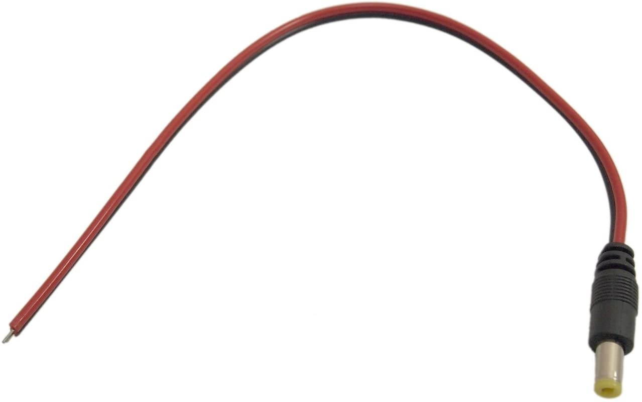 Evertech 200 Pcs 5.5 mm x 2.1 mm Yellow Tip DC Male End Jack Power Cable with Lead End Pigtail for CCTV Security Camera