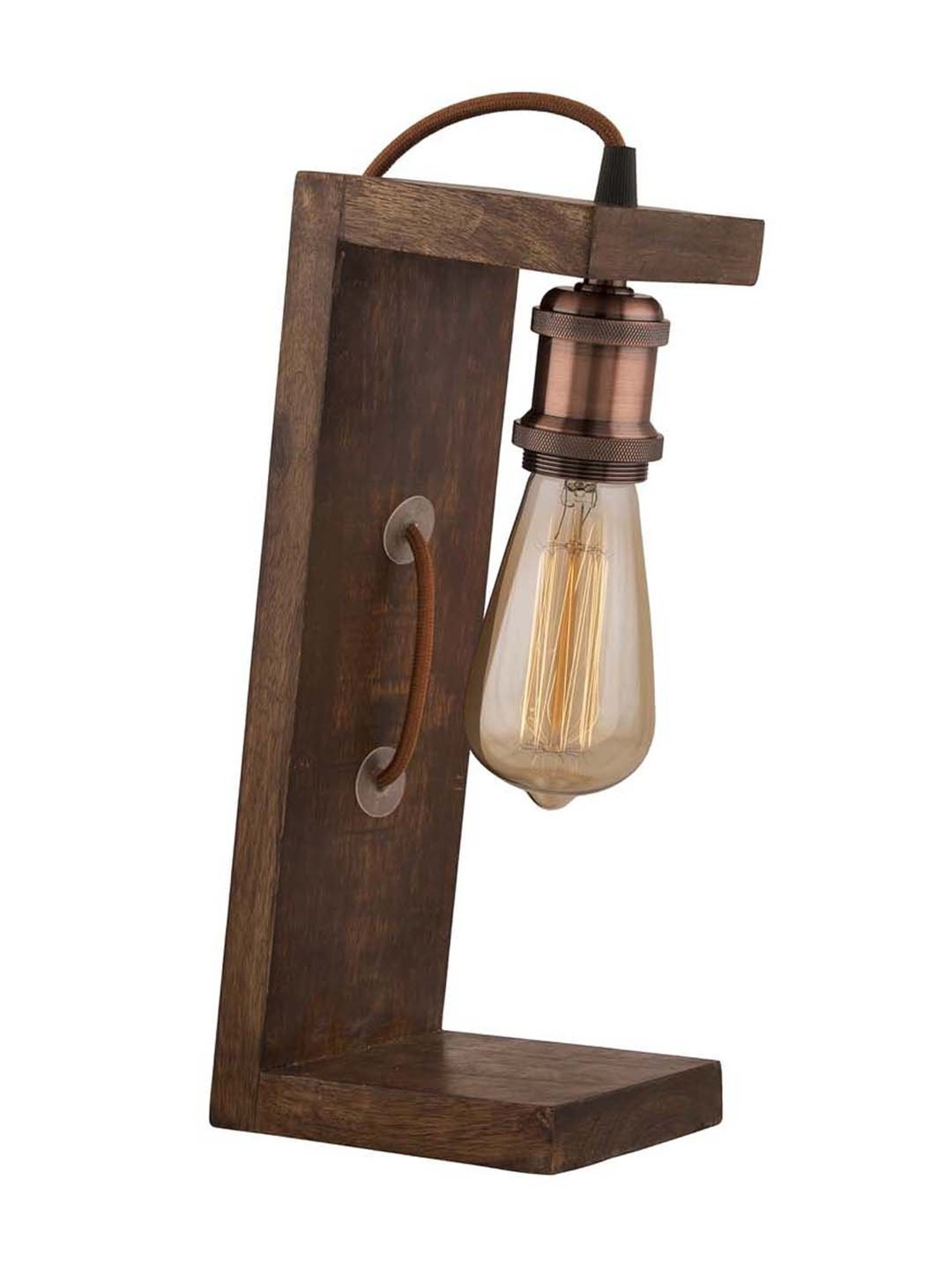 Homesake Brown Table Wooden Table Lamp with Antique Copper Holder (Bulb Included) - Set of 1