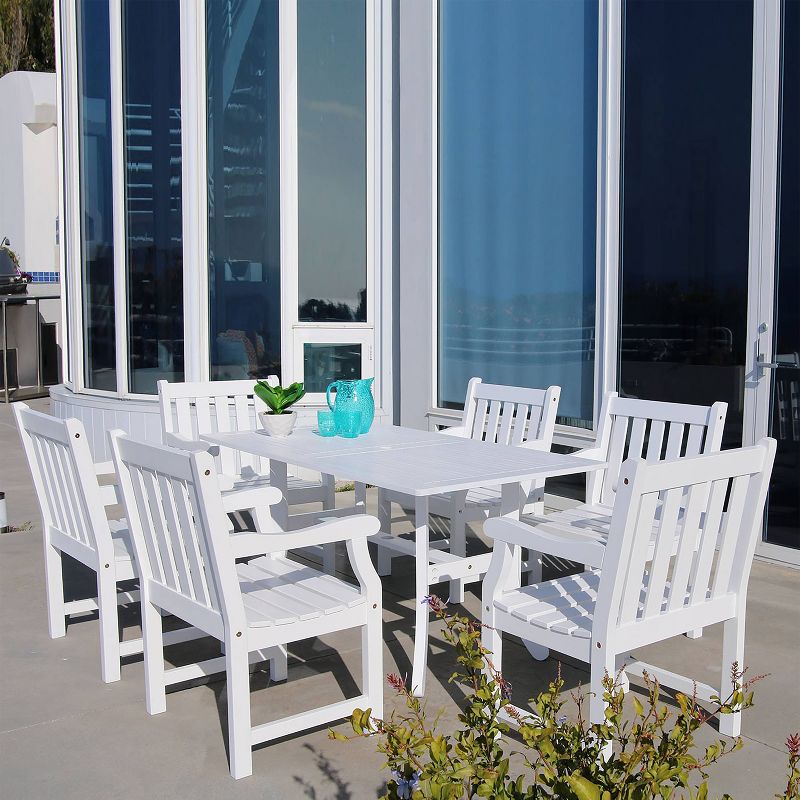 Bradley 7pc Rectangle  Wood Patio Dining Set - White - Vifah