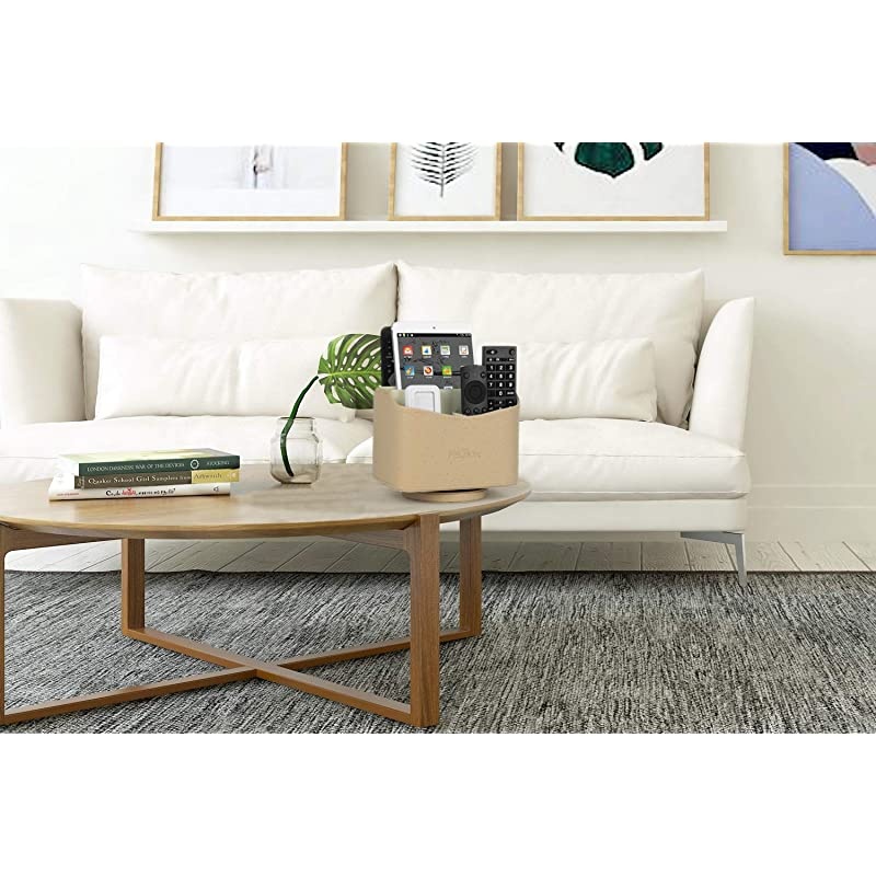 Spinning Remote Control Holder Remote Controller Holder Remote Caddy Media Storage Organizer Spinning Remote Control Organizer PU Leather beige