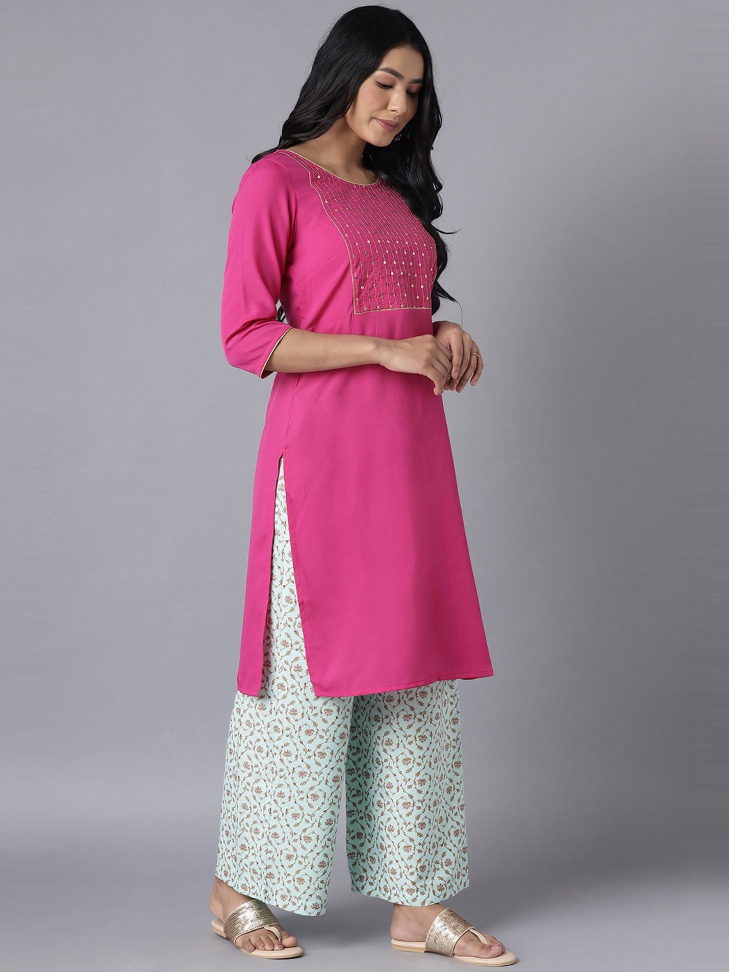 Aurelia Pink & Sea Green Embellished Kurta Palazzo Set