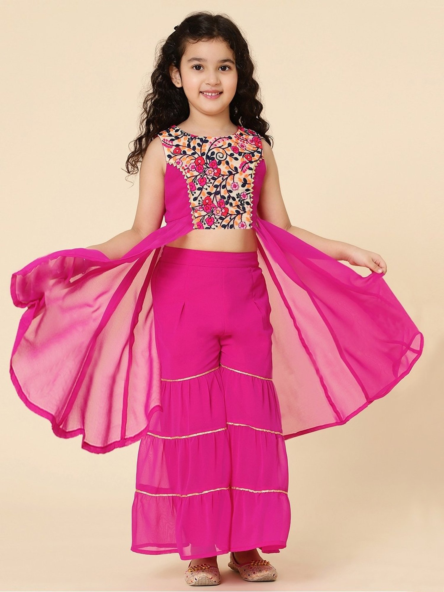 A.T.U.N. Kids Fuchsia Pink & Cream Embroidered Kurta Set