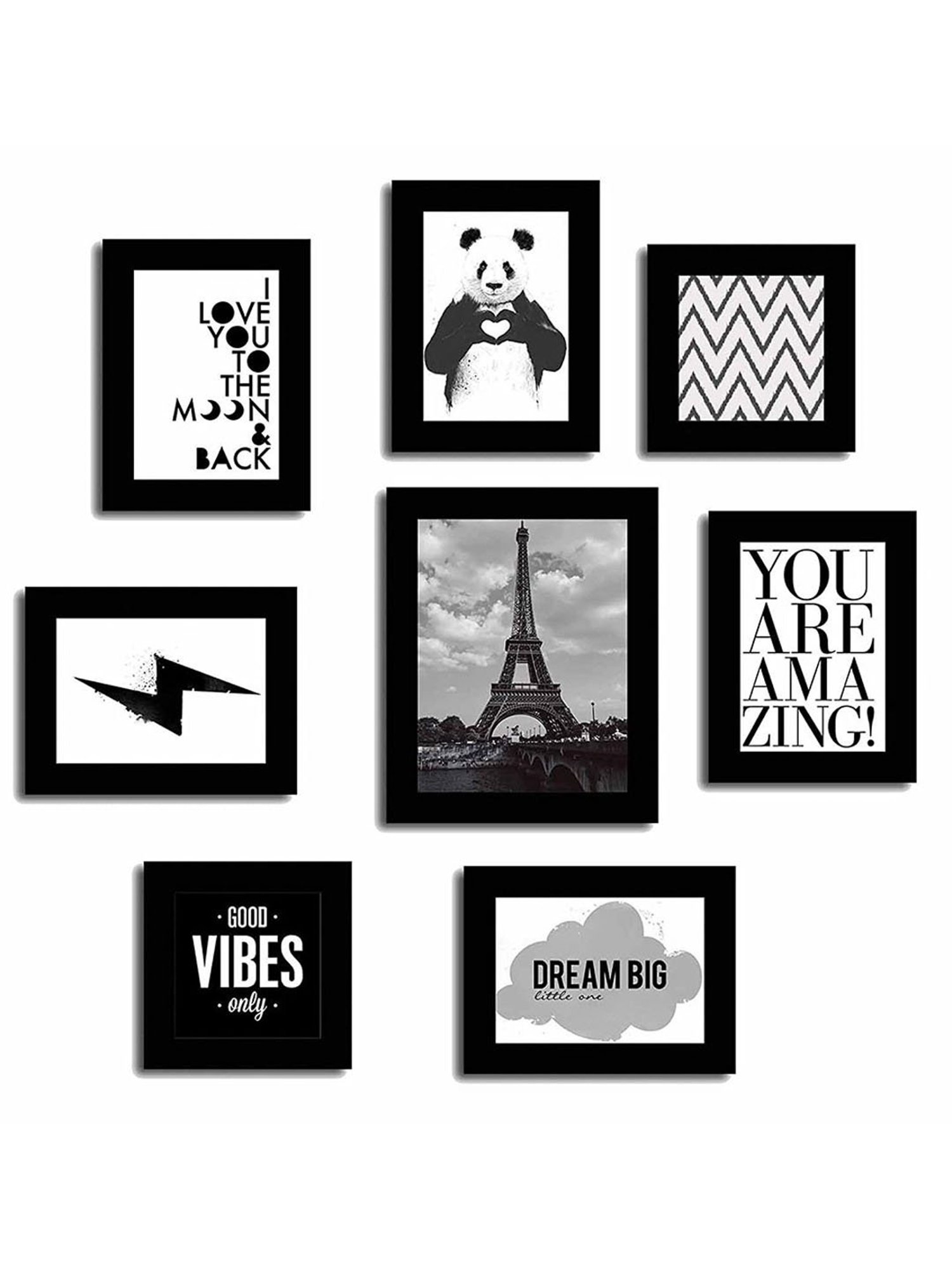 Art Street Black Engineered Wood Wall Quotes Frame Posters - Set of 8